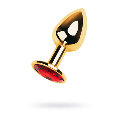 Анальная втулка Metal by TOYFA, металл, золотая, с красным кристаллом, 7 см, Ø 2,8 см, 50 г