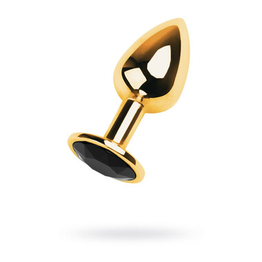 Анальная втулка Metal by TOYFA, металл, золотая, с чёрным кристаллом, 7 см, Ø 2,8 см, 50 г