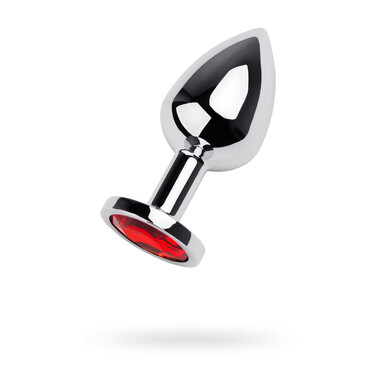 Анальная втулка Metal by TOYFA, металл, серебряная, с красным кристаллом, 8 см, Ø 3,4 см, 85 г