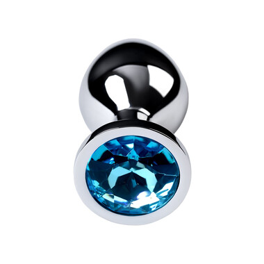 Анальная втулка Metal by TOYFA, металл, серебряная, с голубым кристаллом, 8 см, Ø 3,4 см, 85 г