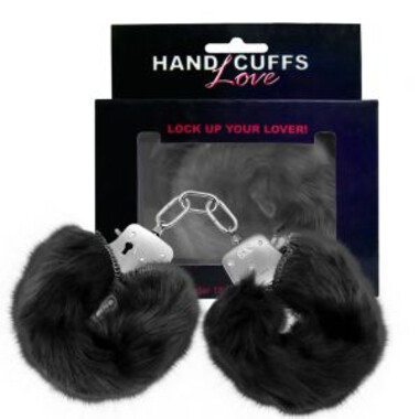 Меховые черные наручники металл Love
