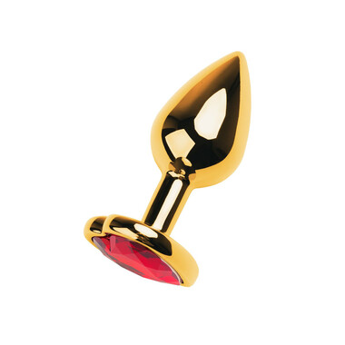 Анальная втулка Metal by TOYFA, металл, золотая, с красным кристаллом сердечко, 7 см, Ø 2,7 см, 50 г