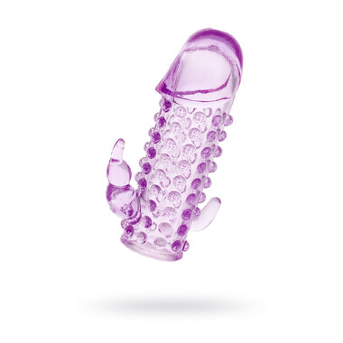Насадка на пенис с дополнительной стимуляцией TOYFA Basic, TPE, фиолетовый, 13 см